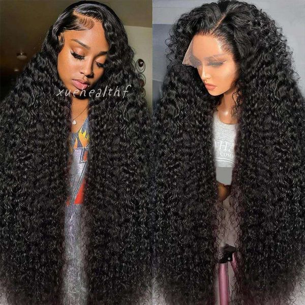 13x6 Transparente 13x4 Front Human Hair Wigs Brasileiro Onda profunda 4x4 Fechamento de renda molhada e ondulada WAVY WAG Curly Guleless Wig 220