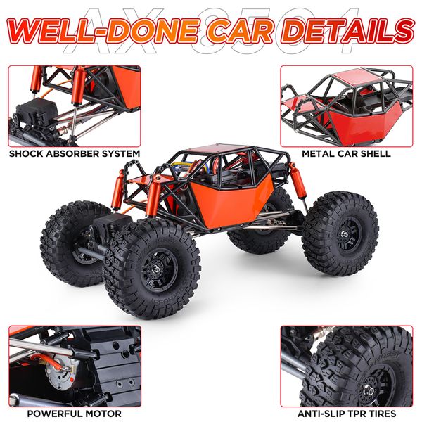 Austarhobby AX-8504 RC Auto 1/10 4WD 2,4G Crawler Electric Crawler Cramping Frame Roccioso Telassaggio con giocattoli per camion a gabbia a rulli del tubo