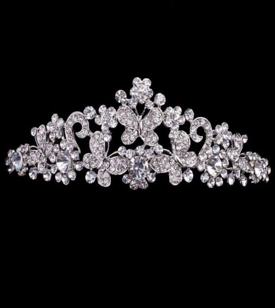 Günstig, aber hochwertig, silberner Strass-Schmetterlings-Tiara, Krone, Braut-Haarschmuck, Party, Prinzessin, Königin, Kopfschmuck 8649658