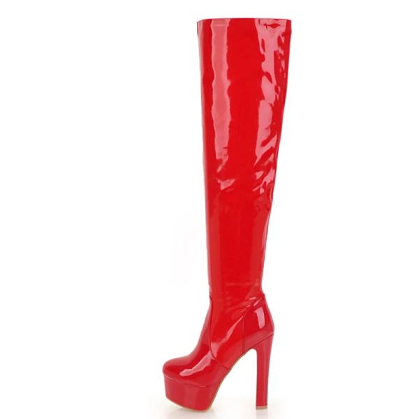 Stiefel sexy über den Kniestiefeln Frauen Plattform Mode Mode Lange Winter High Heels Oberschenkel Hochstiefel Schwarz rote weiße Schuhe Lady große Größe 48