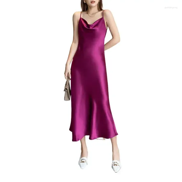 Lässige Kleider Sommer Satin Kleid Korean Streetwear Acetate Spaghetti -Träger für Frauen Party sexy vestidos weiß rotes grün