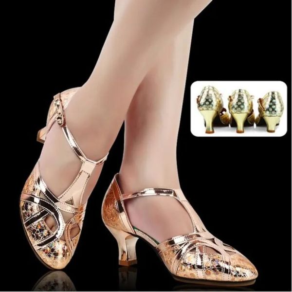 Bombas Maogu do dedo do pé fechado Sofra de sapato moderno Tango Sapatos de dança de baile 3.5/5.5/6,5 cm Sapatos de dança latina de couro glitter feminino