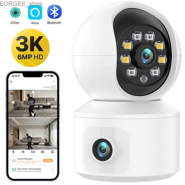 Outras câmeras CCTV 4K 6MP Wi -Fi Câmera de tela dupla Monitor de bebê Home Secuiry Câmera Ai Detecção Humana Visão Noturna CCTV VIDE VIDEO VIVELECIMENTO Y240403