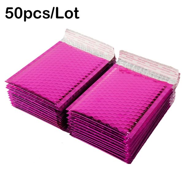 Mailers 50pcs 15x20+4cm rosa vermelho envelope de envelope de alumínio Bolsa -mala direta para embalagens de presente, saco de favor do casamento, envelopes de correspondência