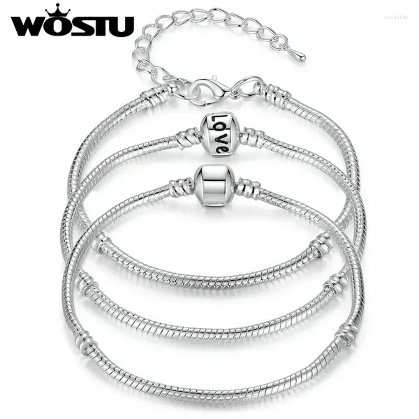 Bracelets de charme wostu love cadeia ajuste original diy contas de pulseira de jóias de jóias presentes para homens mulheres 16-21cm ajustável