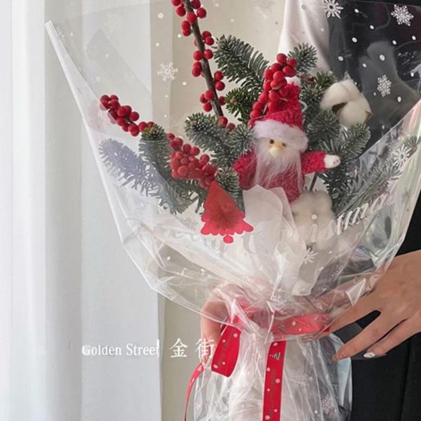 Geschenkverpackung Weihnachten Schneeflocken transparentes Cellophan DIY Apfel Bouquet Packpapiermaterial verdickt Opp wasserdicht