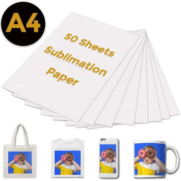 Papel 50 folhas Sublimação Papel de transferência de calor A4 para a jato de tinta IDY para algodão Candirt Bag Caixa de caneca Sublimation Products