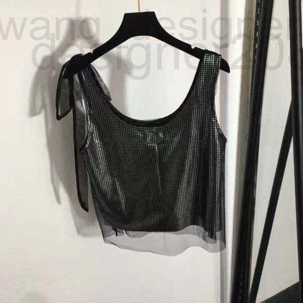 Kadın Tankları Camis Designer Tasarımcısı 2023 Kadın Lazer Dot Mesh Çift Katmanlı Kolsuz Moda Tank Toplu Elbise PO84 TL29