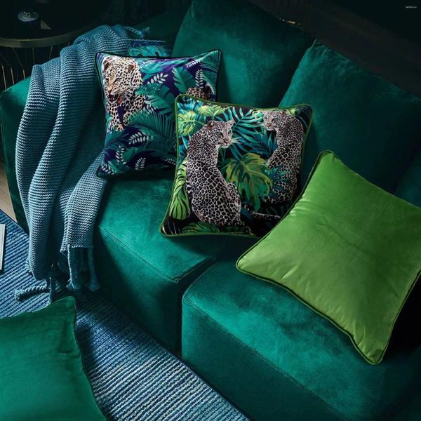 Pillow American Style Printed Samt Tier Leoparden Male Cover Grüne Home Dekoration Party Auto Bettwäsche Sofa