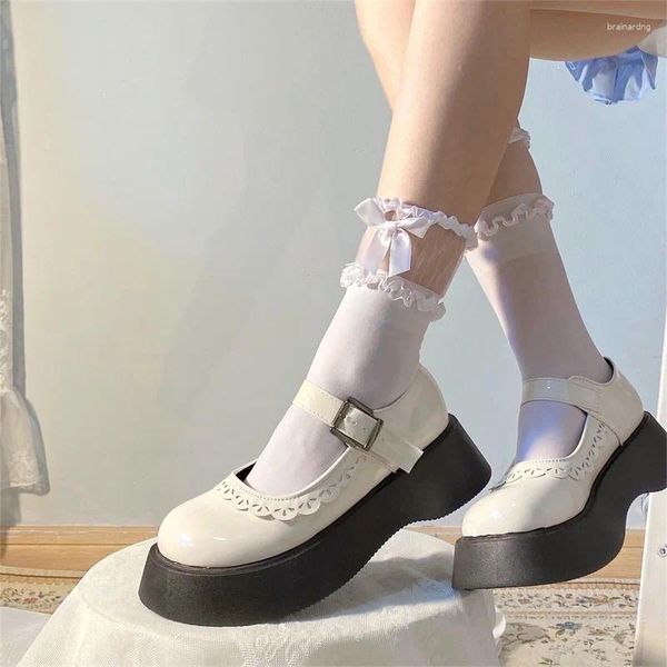 Kadın Çorap Dantel Yay Şerit Buzağı Bale Stili Y2K Kesme Pamuk Bacak Kapak Çorap Japon JK Lolita Yaz Kazık