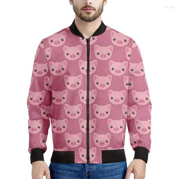 Herrenjacken niedliche Cartoon Schwein Grafikjacke für Männer 3D Printed Tier Reißverschluss Freizeitfeder -Mantel Herbst Zip Up Bomber Sweatshirt