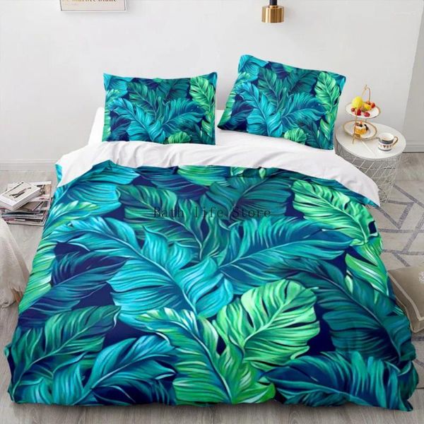 Set di biancheria da letto foglie di palma copertura del piumone re banana flower set hawaiano verde tropicale 2/3pcs poliestere trapunta