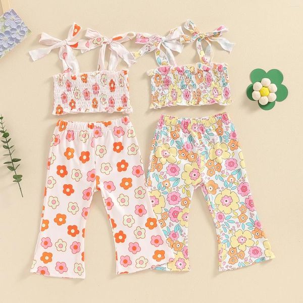 Kleidungssets Kinder Kleidung Mädchen 2 Stück Outfits Florale Druck Verband ärmellose Kamisole und elastische ausgestellte Hosen Set Sommerbaby