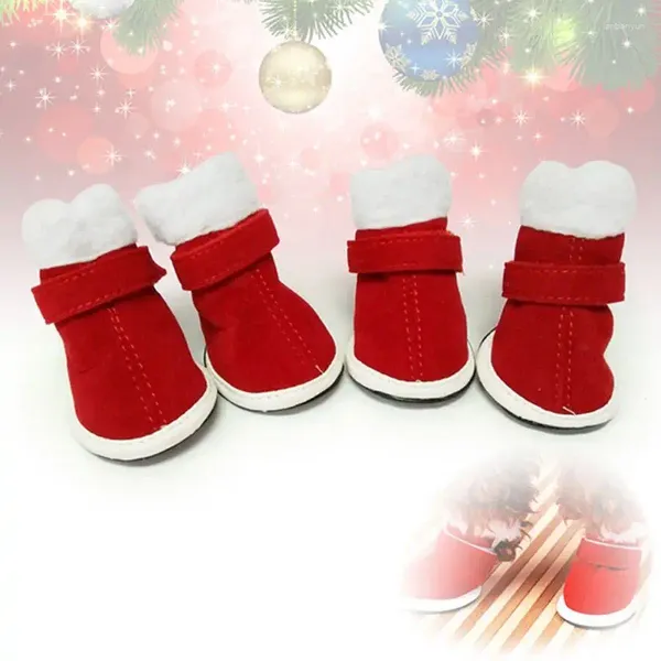 Hundekleidung 4pcs/Set Weihnachten Welpenschuhe Winter süße rote Santa -Stiefel warmes Haustier Faux Fleece Bootie Wärmere Cover