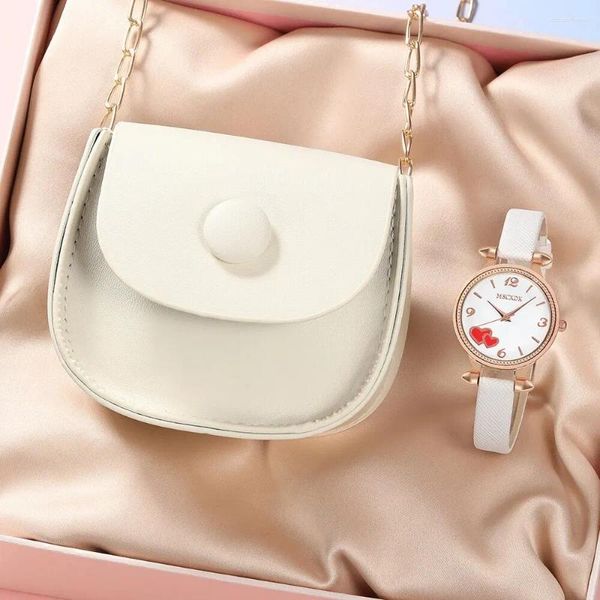 Armbanduhren 2pcs Set Women Casual Leder Uhren Quarz Damen Small Zero Wallet Bag Kleid Uhr Montre Femme