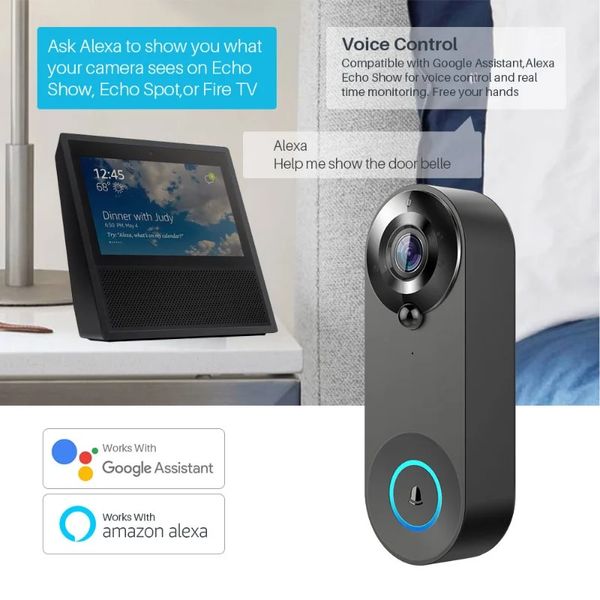 Nova câmera de campainha de vídeo de vídeo inteligente Tuya 1080p Wi-Fi Intercom Intercom Door Bell Camera Office Audio funciona com Alexa Echo Show Google Home