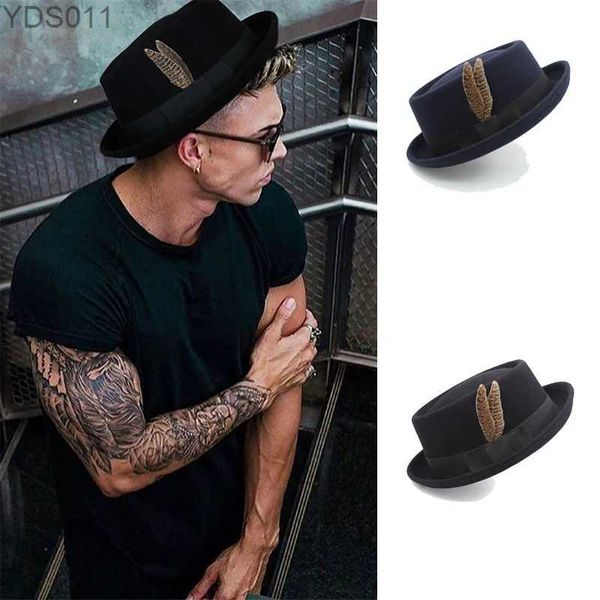 Chapéus de aba larga balde de lã feminina 100% de porco hat hat fedora trilby sunhat street estilo clássico banda de penas viagens de tamanho externo US 7 1/4 UK LQ240403