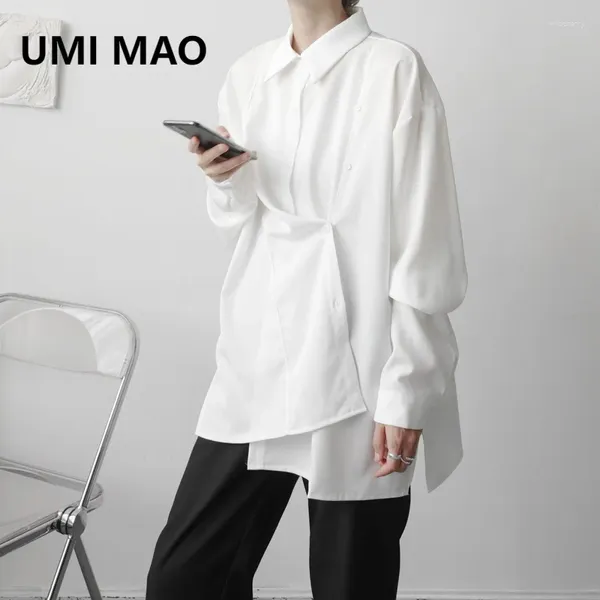 Camisas de vestido masculinas Umi Mao Yamamoto Top Dark Top coreano Design desconstruído Feel solto camisa de manga longa única Métodos de desgaste exclusivos homens homens
