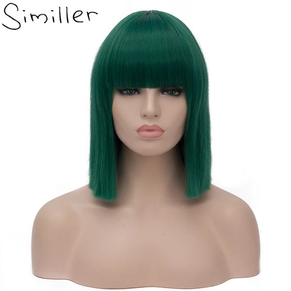 Wigs Similler Women Short Bob Sintetico Parrucche di fibra ad alta temperatura Capelli con frange/frange e rosa netta viola blu verde scuro