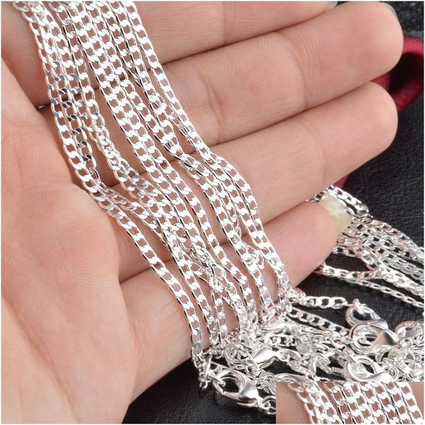 Ketten 2mm 925 Sterling Sier Side Halskette Kubanische Verbindung für Frauen Männer Schmuck 16 18 20 22 24 28 28 30 Zoll Drop Lieferung Halsketten PE DH1HR