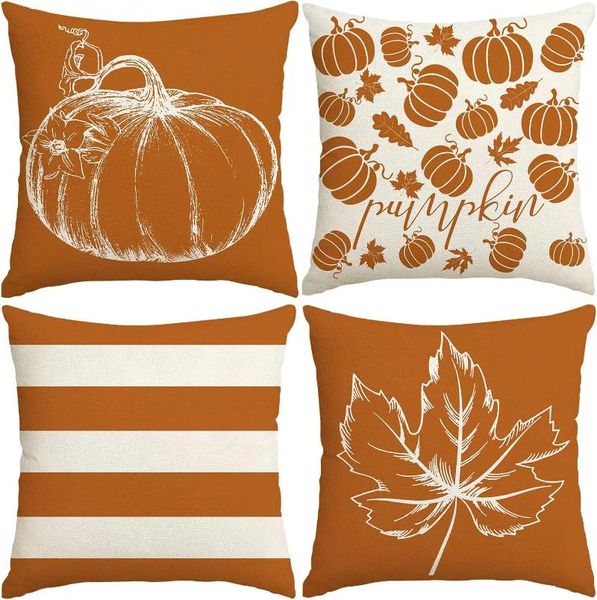 Travesseiro na travesseiro de outono folha de abóbora decoração listrada