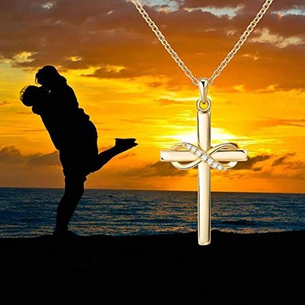 Anhänger Halsketten Unendlichkeit Kreuz Halskette Frauen Für Hochzeit Gold Farbe Luxus Trendy Hals Zubehör Ly Entworfen Weibliche Schmuck