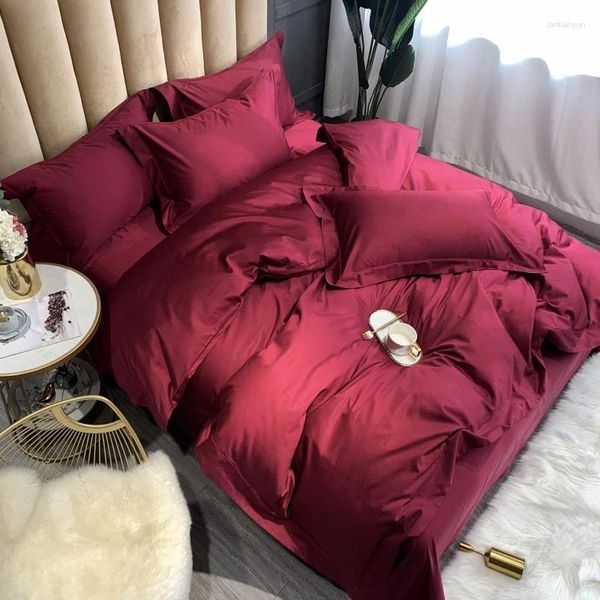 Set di biancheria da letto 1000tc cotone egiziano Burgundy rosso set di lusso set di copertura piumino setosa morbida machina piatti