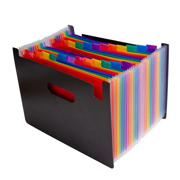 Suprimentos 12 bolsos para expandir a pasta de arquivo A4 Tamanho da letra Portátil Document Document Black Filing Pasta Desk Storage Accordion File Produto