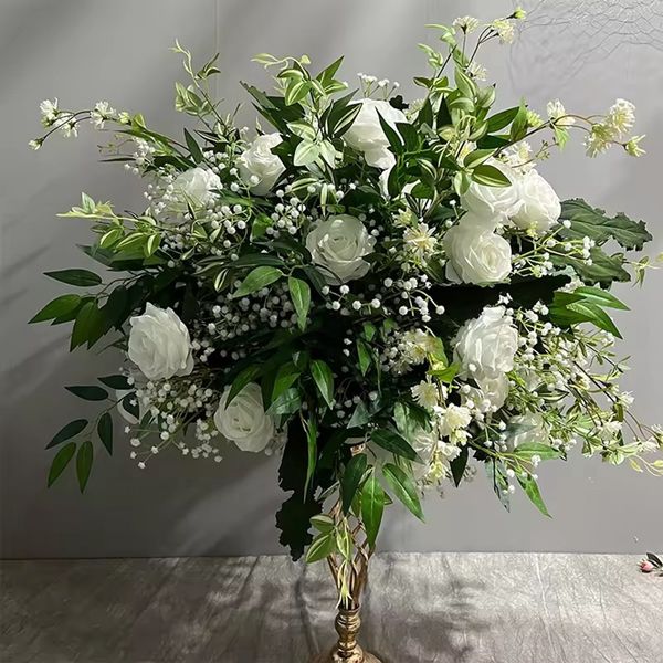 35 cm bis 60 cm Durchmesser können wählen) Populärer Verkauf klassischer weißer weißer Rose mit grünem Blumenball Künstlicher Blumenball Center Stück