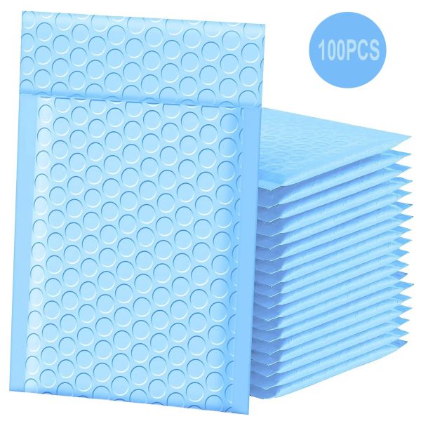 Taschen neue 100pcs Blue Bubble Mailer Blasen gepolsterter Mailing -Umschläge Mailer Poly für Verpackung Selbstverschlüsselungsbeutel Blasenpolster