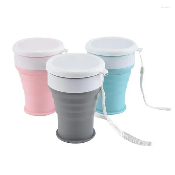 Vasos de café xícara dobrável de 350 ml de vazamento de bolso reutilizável silicone com tampa para bebidas geladas Hancup externo portátil