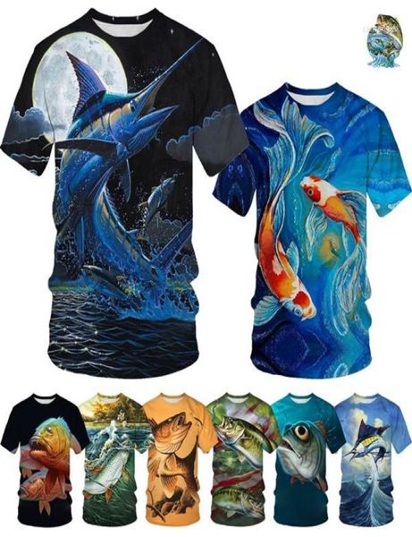 Men039s T-Shirts Sommer-Angelbegeisterte 3D-gedrucktes Fischmuster-T-Shirt Ferocious Kurzarm-Karpfen-Rundhalsausschnitt8719880