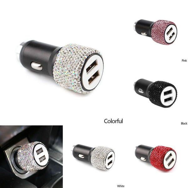 Carregador de carro Bling USB 5V 2.1A Porta dupla Adaptador Fast 4 Colors Decoração Acessórios de diamantes Interior Para mulher entrega de gotas