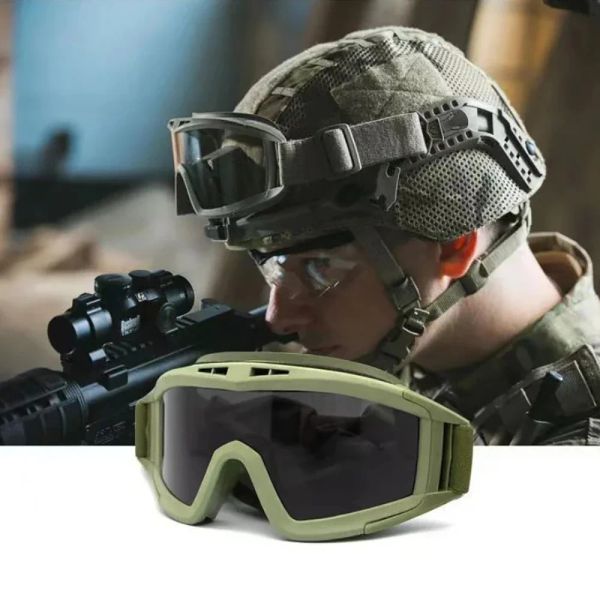 Eyewears 3 lente tattico Airsoft paintball Goggles Antiflora anti nebbia CS Wargame Shoot Protection Orlaces si adatta al casco militare