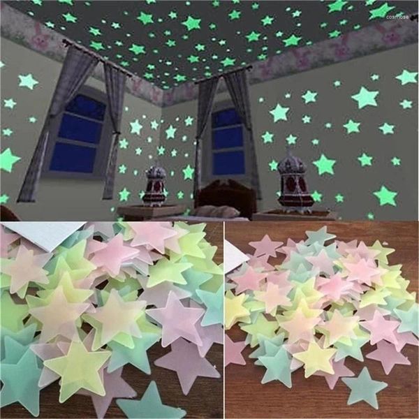 Fensteraufkleber, 100 Stück, Stern-Wanddekorationen, leuchtende Lichtflecken, fluoreszierende Aufkleber, 3D-dreidimensionale Schlafzimmer-Dachdekoration