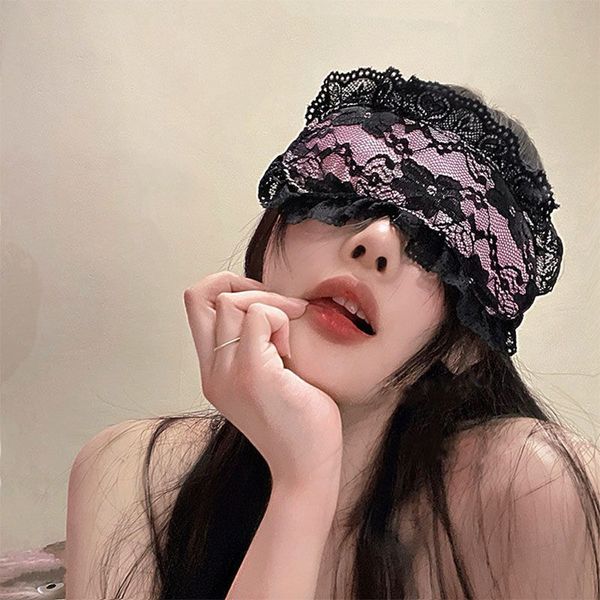 Pink Lace Blindfold Damen Praktisch gut aussehende Blindbin Shading Sleep Sleep Sleep Schwarzes Spitzen-Nickerchen bequeme Kopfbedeckung für Frauen