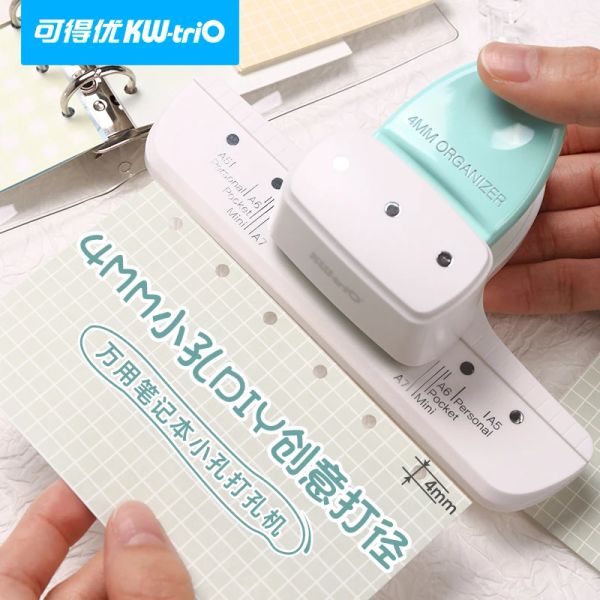 Punch Kwtrio Mini 3hole 4mm Punching Machine Diy Hole Punching Detecção Página do Livro do Livro do Escritório 9027