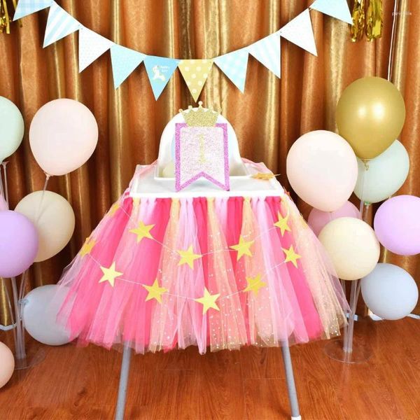 Party -Dekoration Pink/hellgelb Hochstuhl Tutu -Rock für Mädchen und Jungen Geburtstag Glitzer Tüll Duschvorräte