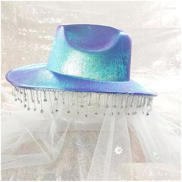 Boinas neon cowboy chapéu de borla glitter selvagem para despedida de despedida de discoteca ator atriz entrega de gota dhsoh