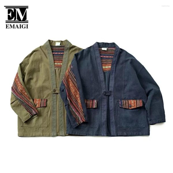 Herrenjacken Patchwork Frühling Herbst Robe Strickjacke Frauen Harajuku Streetwear Vintage Fashion Loose Casual Kimono Mantel