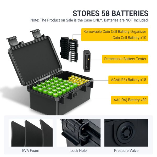 Multi -Slots 18650 21700 Batteries Storage Hülle AA / AAA / Münzbatterie -Hülle Hülle mit Batterie -Tester IP67 Weterof Battery Box