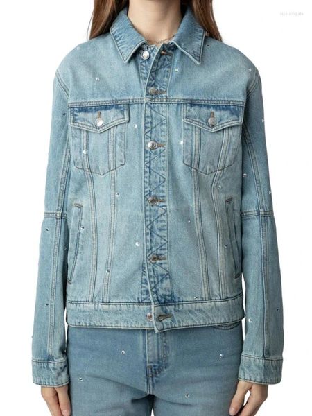 Giacche da donna Autumn denim rino stintone decorato con maniche lunghe con maniche lunghe