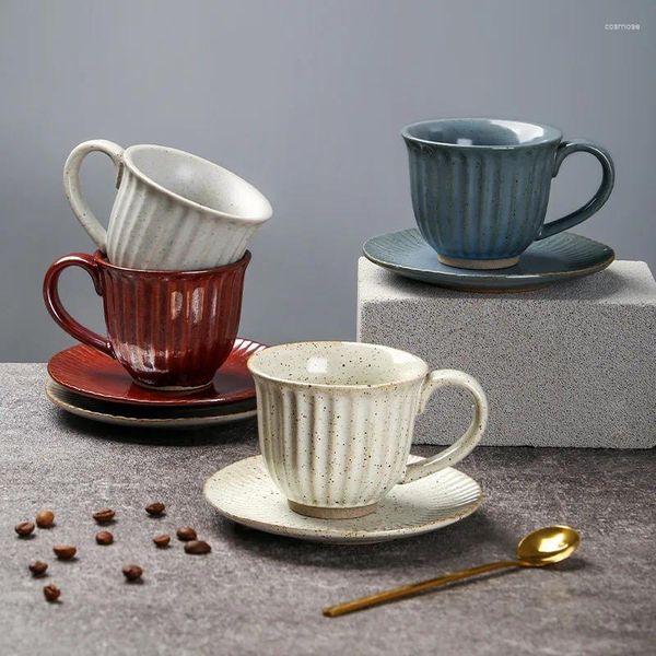 Tazze di piattini in stile giapponese tazza di caffè ruvido e set di piattini in ceramica crea creativa tazza per la casa artistica domestica