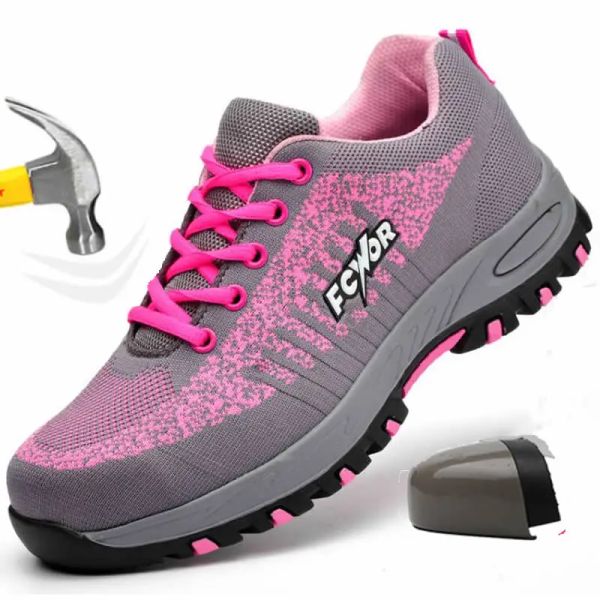 Pantofole scarpe di sicurezza per donne in acciaio da ginnastica scarpe da lavoro per foratura scarpe da lavoro leggere ladie ladies femmina rosa piccole dimensioni