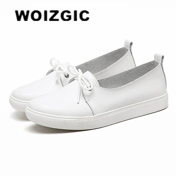 Stivali Woizgic Women Students Gril Female Genuine Scarpe bianche Piattaforma piatta a piattaforma per le scarpe vulcanizzate casual coreane fez173