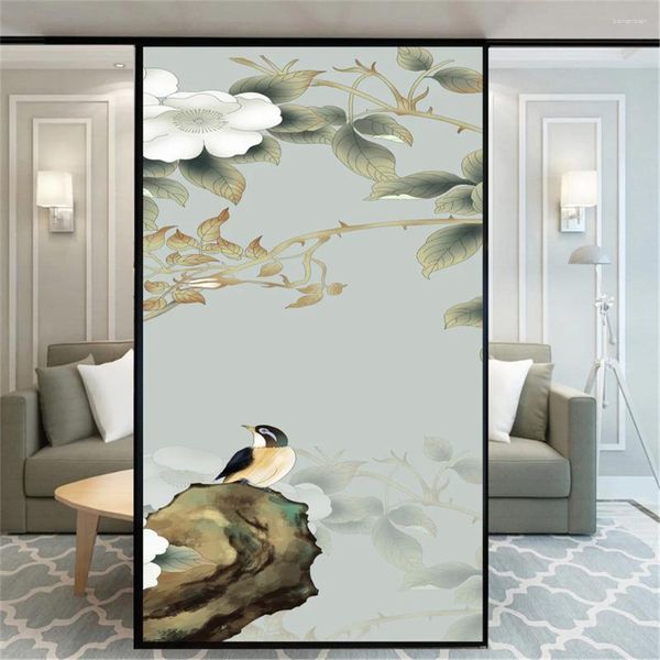 Adesivi per finestre Finestre decorative Film Privacy Flower and Bird Glass senza colla Flampelatura statica per decorazioni per la casa