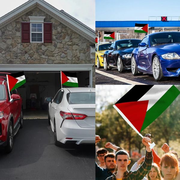 Nuova bandiera per auto palestinesi a doppia faccia con bandiera di flagpole 12x18 pollici luminose e resistenti ai raggi UV.