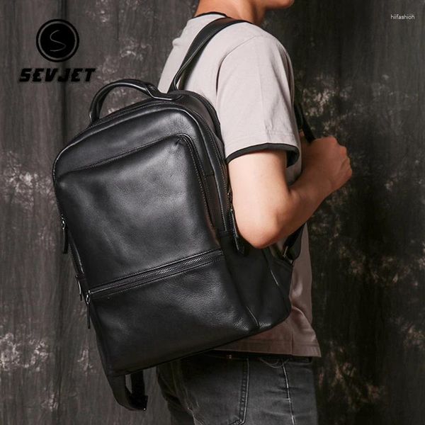 Backpack Cowhide Leder Männer Freizeitschule für Teenager Outdoor -Reise Laptop Rucksack Schlinge Schulter Kupplung Jyn656