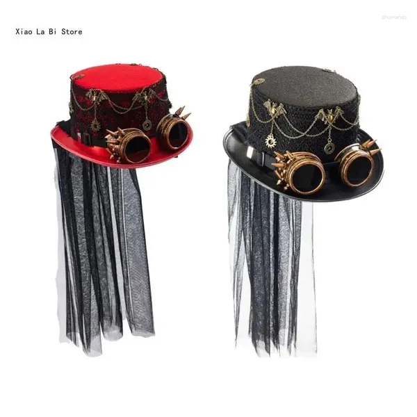 Beralar unisex üst şapka steampunks gözlükleri zarif fedoras vites evrensel cosplay partisi giydirme Masquerades Tedarik xxfd