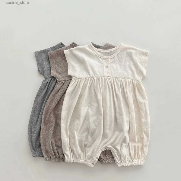 Rompers 2023 Summer Nuovo senza maniche per neonati senza maniche per neonati di cotone sciolta di vestiti casual per bambini vintage per bambini 0-24m L240402